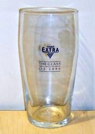 beer glass from the Guinness  brewery in Ireland with the inscription 'Harp Extra The Glass Of 1990'