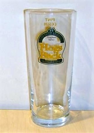 beer glass from the Hogs Back brewery in England with the inscription 'Hogs Back Brewery Tongham Surrey Hogs Back Fine English Ales'