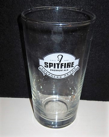 beer glass from the Shepherd Neame brewery in England with the inscription 'Spitfire Premium Ale Shepard Neam'