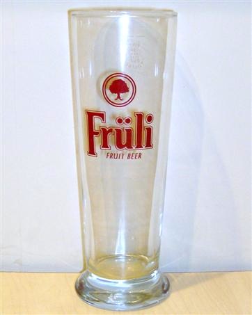 beer glass from the Huyghe brewery in Belgium with the inscription 'Fruli Fruit Beer'