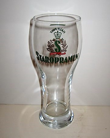 beer glass from the Staropramen brewery in Czech Republic with the inscription ' Staropramen'