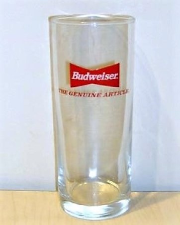 beer glass from the Anheuser Busch brewery in U.S.A. with the inscription 'Budweiser The Genuine Article'