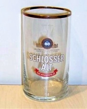 beer glass from the Schlosser  brewery in Germany with the inscription 'Schlosser Alt Echt Dusseldofer Alt'