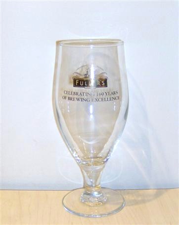 beer glass from the Fuller's brewery in England with the inscription 'Independent Famliy Brewers 1845 2005 Griffin Brewery Fuller's Chiswick Celebrating 160 Years Of Brewing Excellence '
