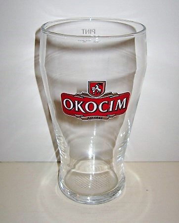 beer glass from the Okocim brewery in Poland with the inscription 'Okocim ad 1845'