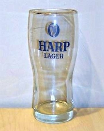 beer glass from the Guinness  brewery in Ireland with the inscription 'Harp Lager'
