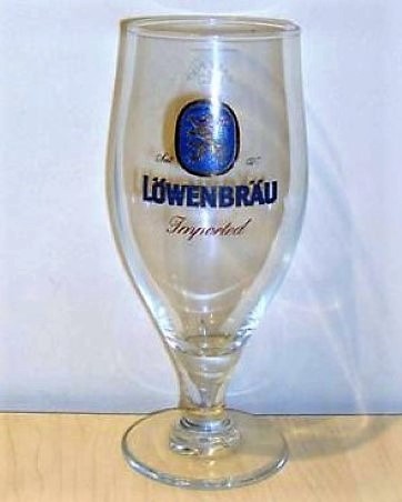 beer glass from the Lowenbrau brewery in Germany with the inscription 'Lowenbrau Imported'