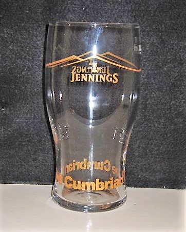 beer glass from the Jennings brewery in England with the inscription 'Jennings Pure Cumbrian'