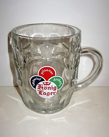 beer glass from the Konig  brewery in Germany with the inscription 'Imperial Pilsener Diabetic Konig Lager'