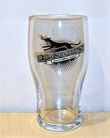 beer glass from the Elgood's brewery in England with the inscription 'Elgood's Traditional Ales'