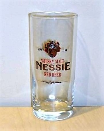 beer glass from the Eggenberger  brewery in Austria with the inscription 'Since 1148 Whisky Malt Nessie Red Beer'