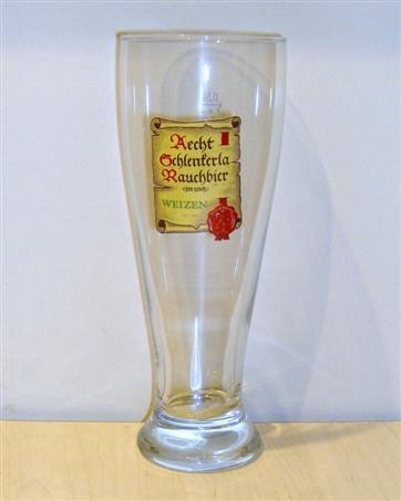 beer glass from the Schlenkerla brewery in Germany with the inscription 'Aecht Schlenkerla Rauchbier Weizen'