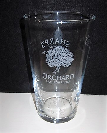 beer glass from the Sharp's brewery in England with the inscription 'Sharp's Brewery Cornish Orchards'