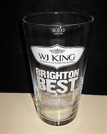 beer glass from the WJ KING  brewery in England with the inscription 'WJ KING 200 Years Of Local Brewing Heritage Brighton Best Handcrafted Local Ale'