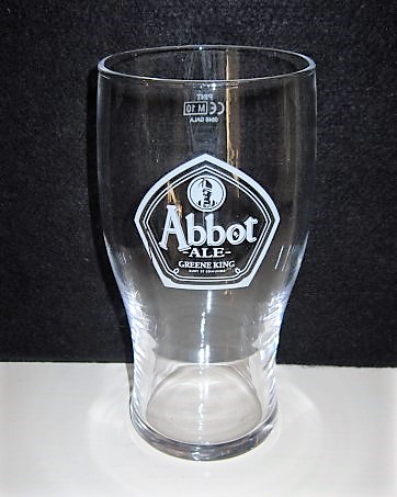 beer glass from the Greene King brewery in England with the inscription 'Abbot Ale Green King Bury St Edmunds'