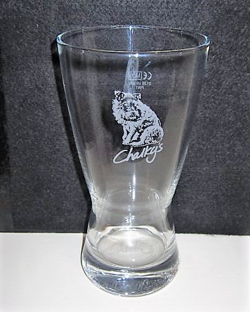 beer glass from the Sharp's brewery in England with the inscription 'Chalky's'