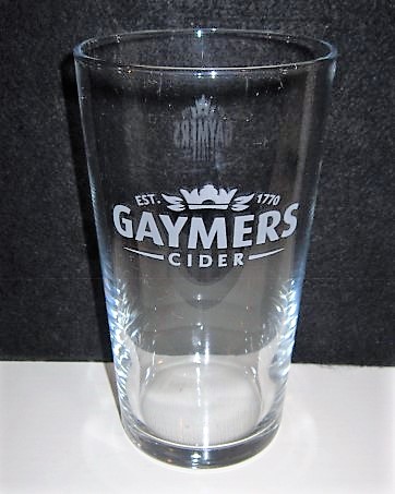 beer glass from the Matthew Clark  brewery in England with the inscription 'EST 1770 Gaymers Cider '