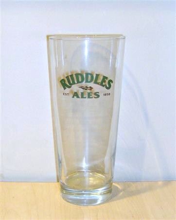 beer glass from the Ruddles  brewery in England with the inscription 'Ruddles Ales EST 1858'
