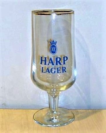 beer glass from the Guinness  brewery in Ireland with the inscription 'Harp Lager'