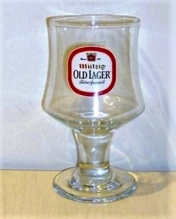 beer glass from the Mutzig brewery in France with the inscription 'Mutzig Old Lager Biere Speciale'