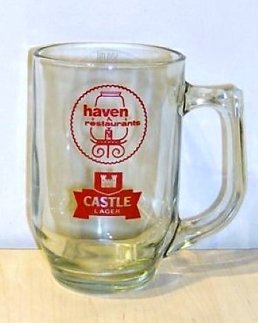 beer glass from the Castle Larger brewery in South Africa with the inscription 'Castle Larger Haven Restaurants'