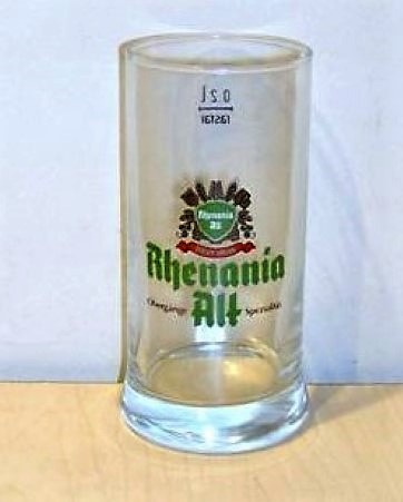 beer glass from the Krombacher brewery in Germany with the inscription 'Rhenania Alt Obergarige Spezialitat'