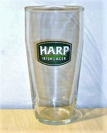 beer glass from the Guinness  brewery in Ireland with the inscription 'Harp Irish Lager'