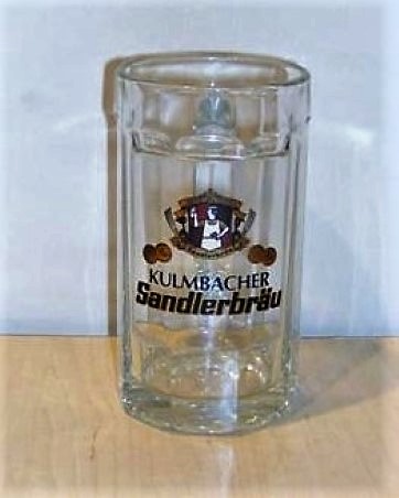 beer glass from the Kulmbacher brewery in Germany with the inscription 'Seit 1831 Sandlerbru. Kulmbacher Sandlerbru'