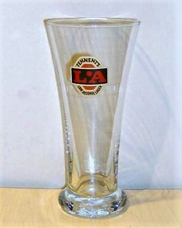 beer glass from the Tennent's brewery in Scotland with the inscription 'Tennent's LA Low Alcohol Lager'