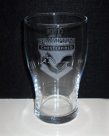 beer glass from the Brampton  brewery in England with the inscription 'Brampton Brewery Chesterfield'
