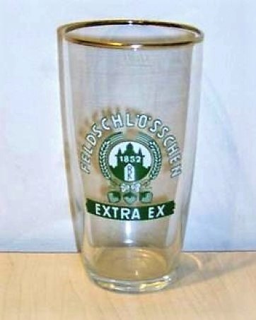 beer glass from the Feldschlsschen Braunschweig brewery in Germany with the inscription 'Feldschlosschen 1852 Extra Ex'