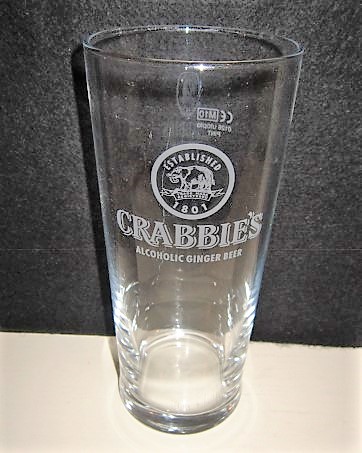 beer glass from the Crabbie's brewery in Scotland with the inscription 'Established 1801 Crabbie's Alcholic Ginger Beer'