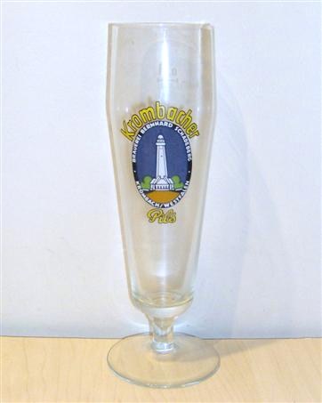 beer glass from the Krombacher brewery in Germany with the inscription 'Krombacher Brauerei Bernhard Schadeberg Krombach/Westfalen Pils'