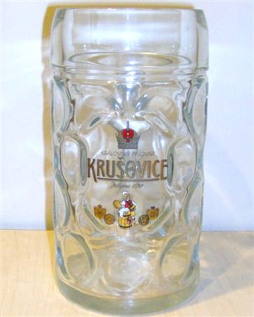beer glass from the Krusovice brewery in Czech Republic with the inscription 'Krusovice Krusovice Pivovar 1581'