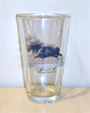 beer glass from the Big Sky Brewing Company  brewery in U.S.A. with the inscription 'Moose Drool Big Sky Brewing Company Brown Ale Missoula Montana'