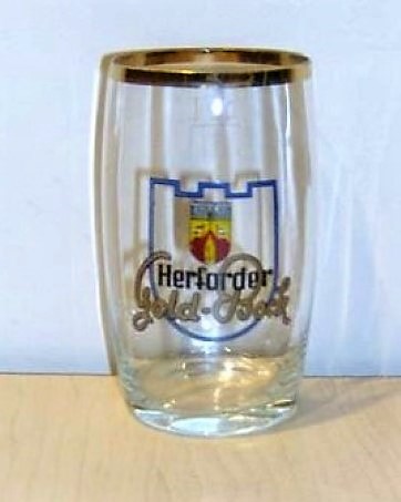 beer glass from the Herforder  brewery in Germany with the inscription 'Herforder Gold Bock'
