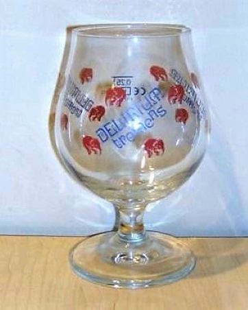 beer glass from the Huyghe brewery in Belgium with the inscription 'Delirium Tremens'