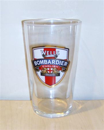 beer glass from the Charles Wells brewery in England with the inscription 'Wells Bombardier English Premium beer'