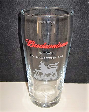 beer glass from the Anheuser Busch brewery in U.S.A. with the inscription 'Budweiser Official Beer Of The F.A Premier League'
