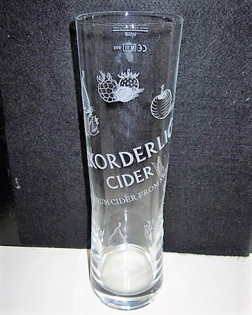 beer glass from the Rekorderlig brewery in Sweden with the inscription 'Rekorderlig Cider Premium Cider From Sweden'