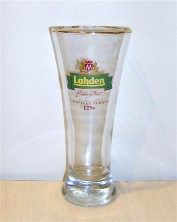 beer glass from the Lahden brewery in Finland with the inscription 'Lahden Toppilan Tehdas 125v'