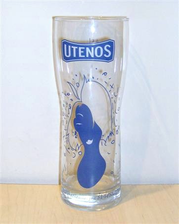 beer glass from the Svyturys-Utenos Alus brewery in Lithuania with the inscription 'Utenos KodelPacios Graziausios Yar Sviesiaplaukes'