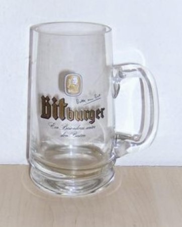 beer glass from the Bitburger brewery in Germany with the inscription 'Bitte ein Bit Bitburger'