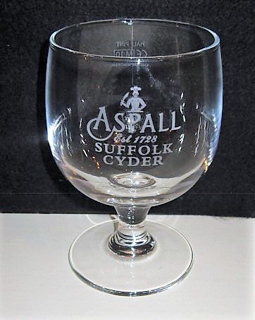 beer glass from the Aspall brewery in England with the inscription 'Aspall EST 1728 Suffolk Cyder'