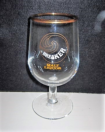 beer glass from the Tennent's brewery in Scotland with the inscription 'Breaker Malt Liquor'