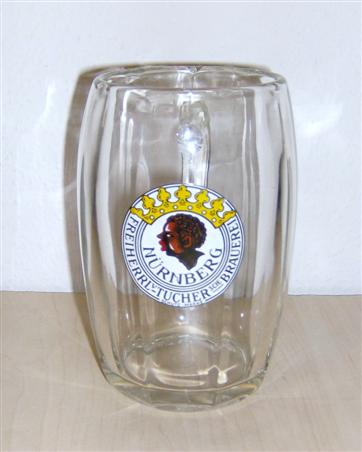 beer glass from the Tucher Brau brewery in Germany with the inscription 'Freiherrlv Tucher sche Brauerei Nurnberg'