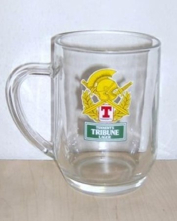 beer glass from the Tennent's brewery in Scotland with the inscription 'T Tennent's Tennents Tribune Lager'