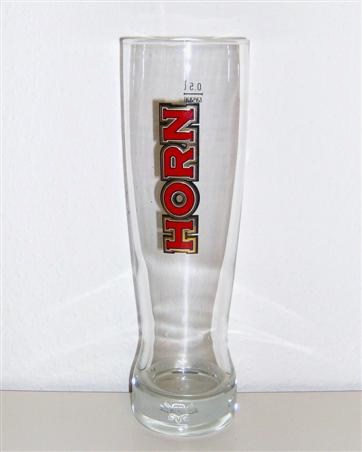 beer glass from the Horn brewery in Lithuania with the inscription 'Horn'