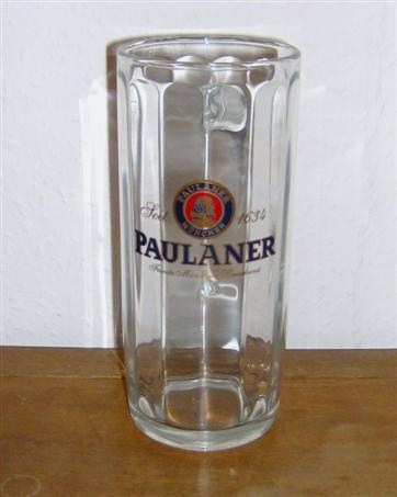 beer glass from the Paulaner brewery in Germany with the inscription 'Paulaner Munchen Seit 1634 Paulaner'