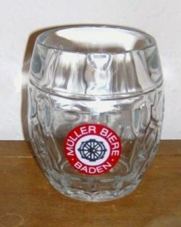 beer glass from the Muller  brewery in Switzerland with the inscription 'Muller Biere Baden'